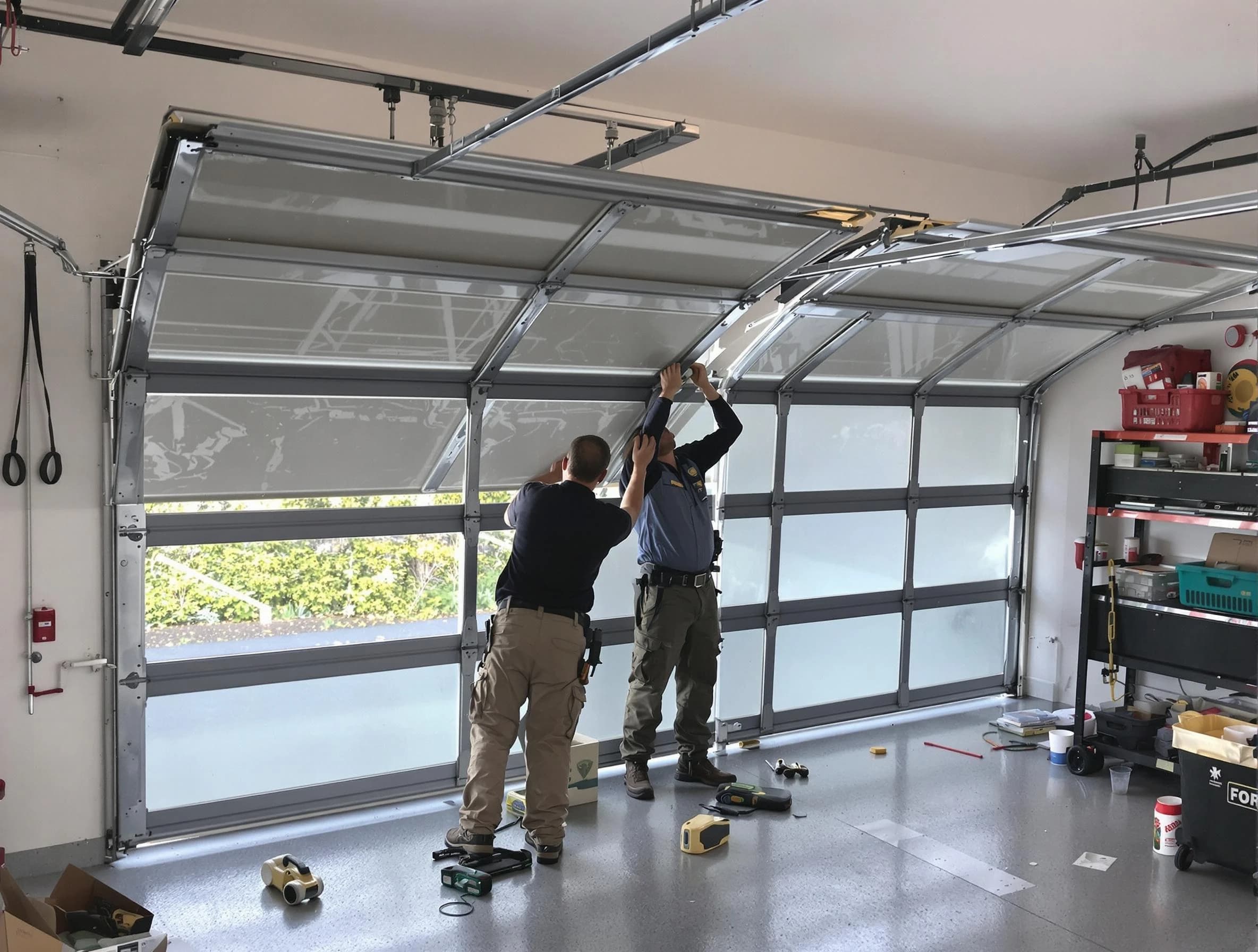 Summit Park Garage Door Repair expert performing precise panel replacement on Summit Park garage door